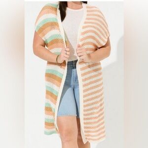 NWT Torrid 3/4 Multi Stripe Duster Vest Sweater. Size 1x/ 2x